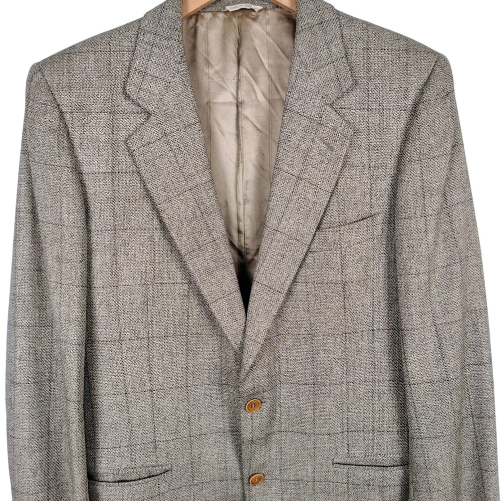 Capella Mens SZ 40 Blazer Tan Brown Glen Plaid Wool Silk Made in Italy Old Money